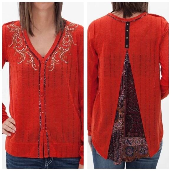 Miss Me Sequin Open Back Red Cardigan Flowy Breathable - Medium - Picture 1 of 10